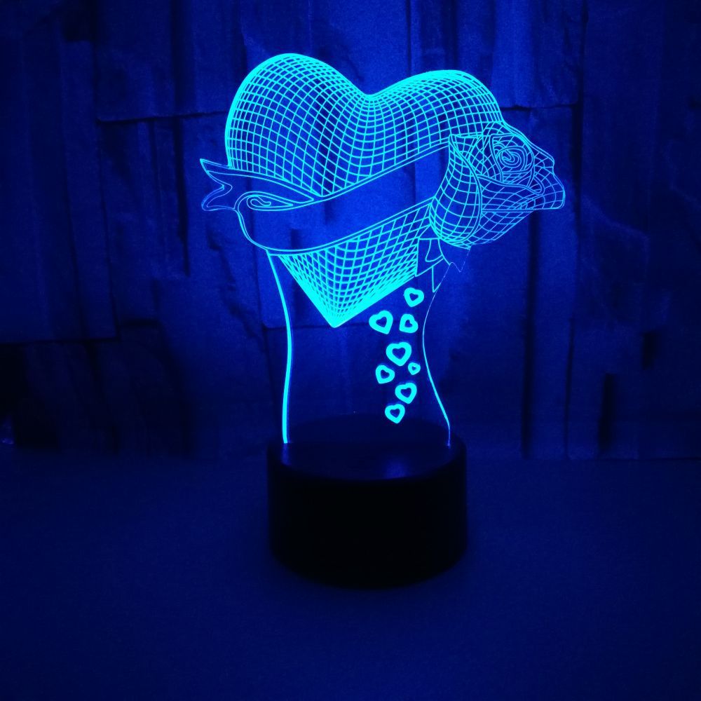 3D Optical Illusion Rose Heart Table Lamp