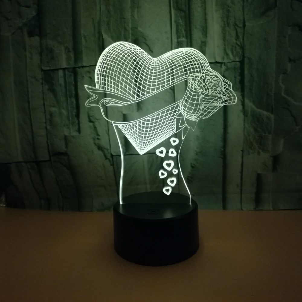 3D Optical Illusion Rose Heart Table Lamp