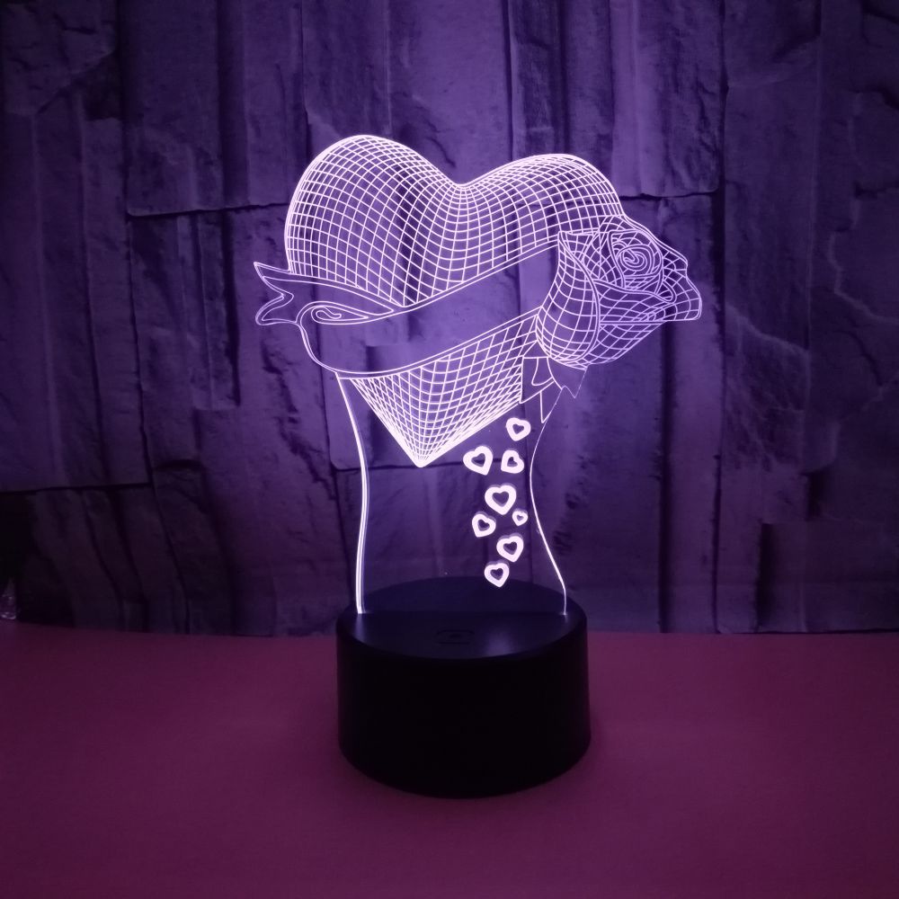 3D Optical Illusion Rose Heart Table Lamp