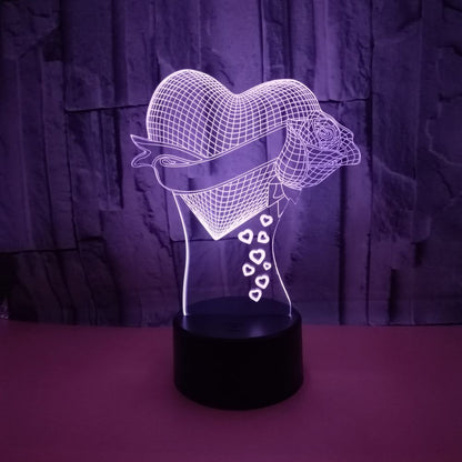 3D Optical Illusion Rose Heart Table Lamp