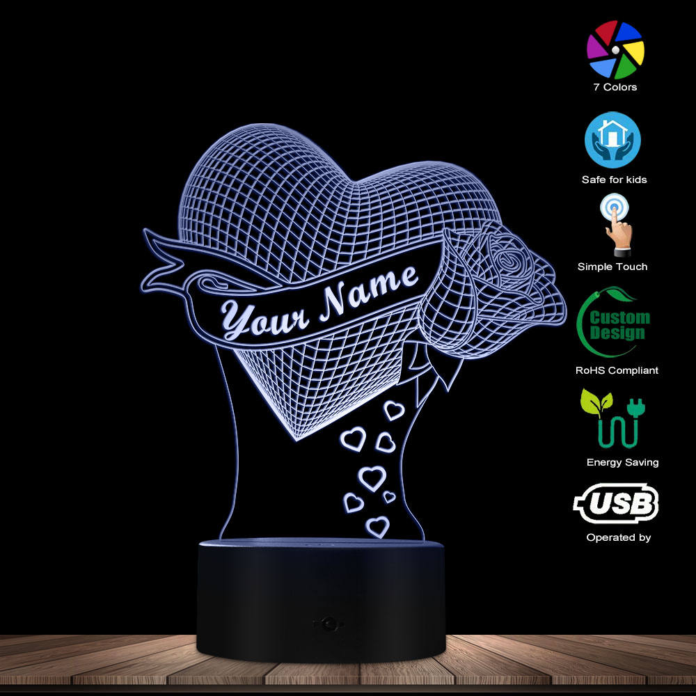3D Optical Illusion Rose Heart Table Lamp