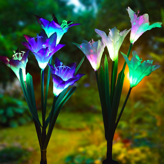 Solar Lily Flower Colorful LED Garden Path Lights