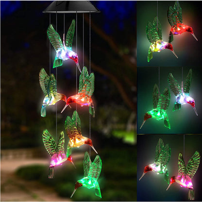 Solar Wind Chime Hummingbird Garden Light